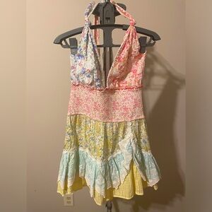 Love Shack Fancy Deanna Floral Dress in pink yellow and  blue- Size M